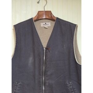 Woolrich Vest Mens XL Dark Slate Canvas Sherpa Lined Zip Front Cotton Workwear